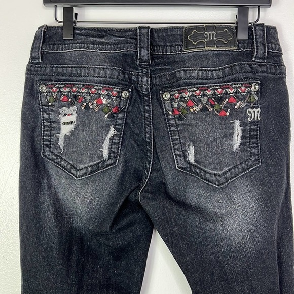 MISS ME Signature Cuffed Skinny Black Embellished & Embroidered Jeans Womens 29 - Picture 5 of 14